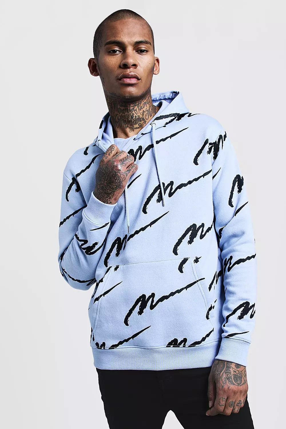 All Over MAN Printed Hoodie boohooMAN IE